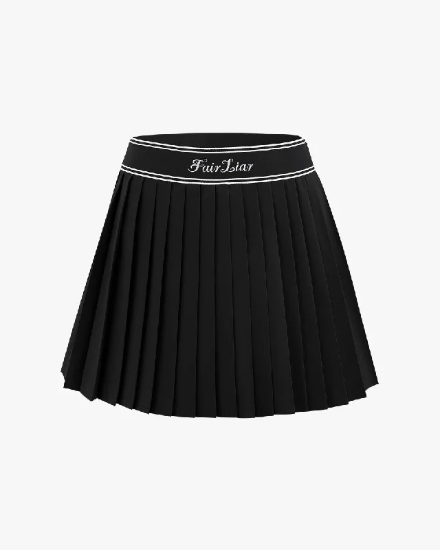 Logo Jacqard Band Pleated Skirt - Black silk skirt lustrous