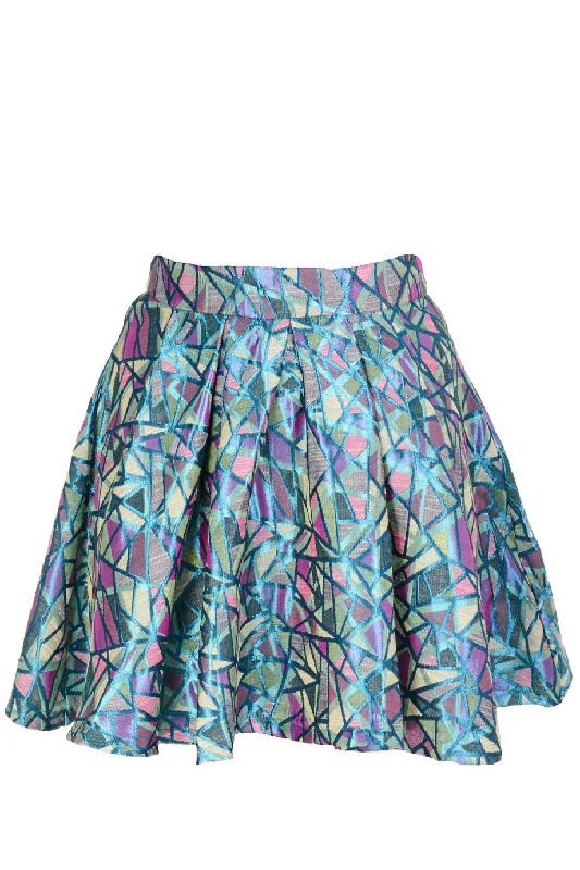 LONDON DISCO GIRL Metallic Multicolor Flared Skirt linen skirt light