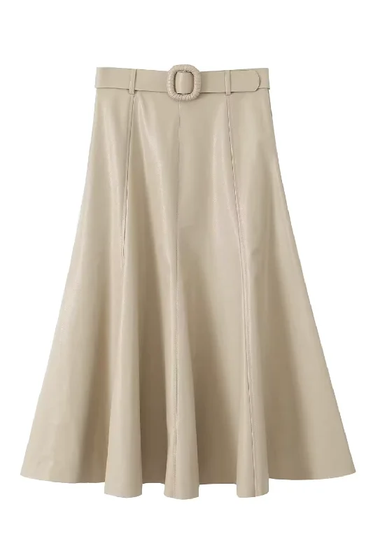 'Nancy' Faux Leather Midi Skirt denim skirt stylish