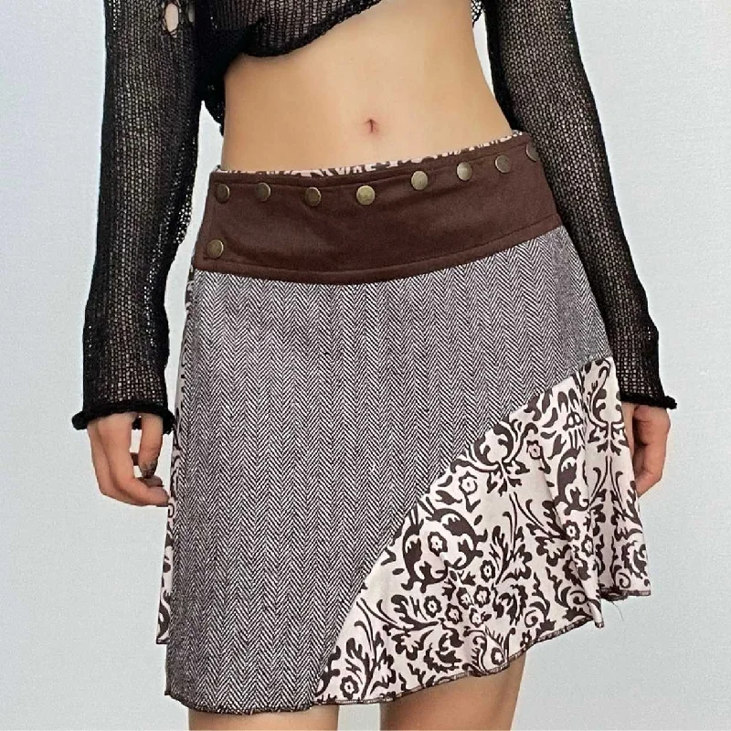 Patchwork contrast zip-up button A line mini skirt velvet skirt plush