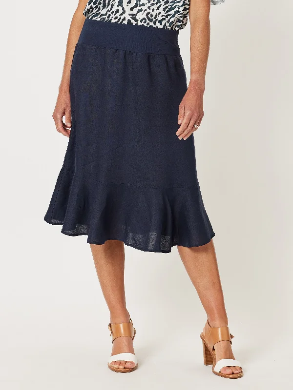 Piccolo Linen Flute Hem Skirt - Navy velvet skirt rich