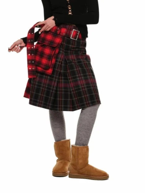 Plaid Reversible Pleated Midi Skirt lace skirt romantic