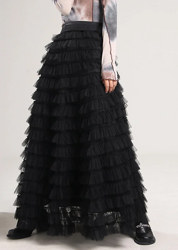 Plus Size Women Black Patchwork Tulle Skirt Spring tulle skirt dreamy