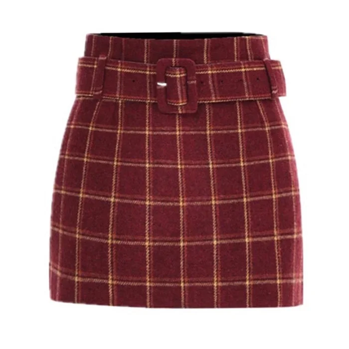 Pop Of Red Plaid Skirt corduroy skirt comfortable