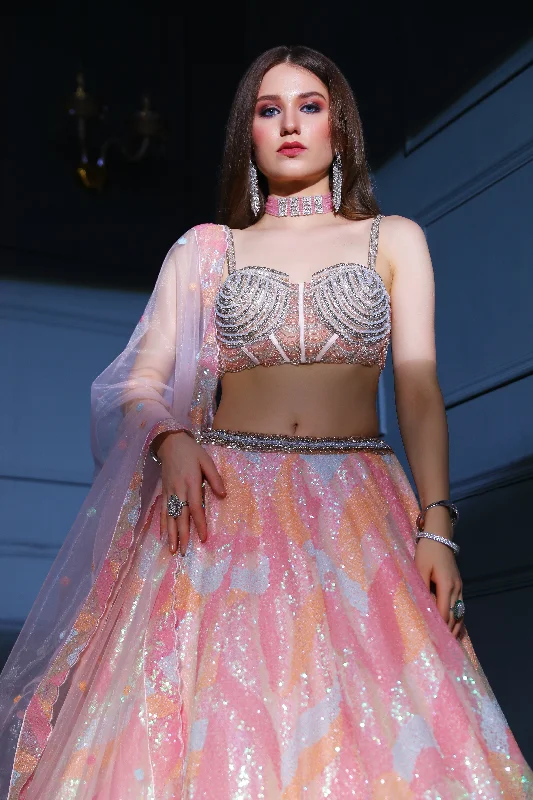 Pink corset Top with Skirt lace skirt intricate