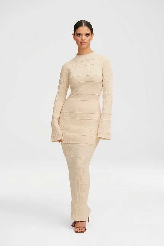 Rania Ribbed Knit Maxi Skirt - Beige leather skirt sleek