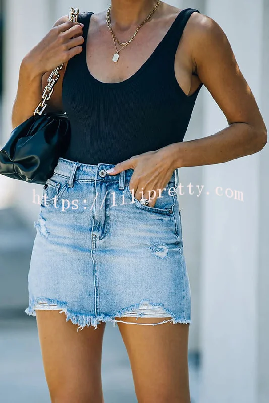 Lilipretty Ripped Frayed Pocket Denim Skirt denim skirt trendy