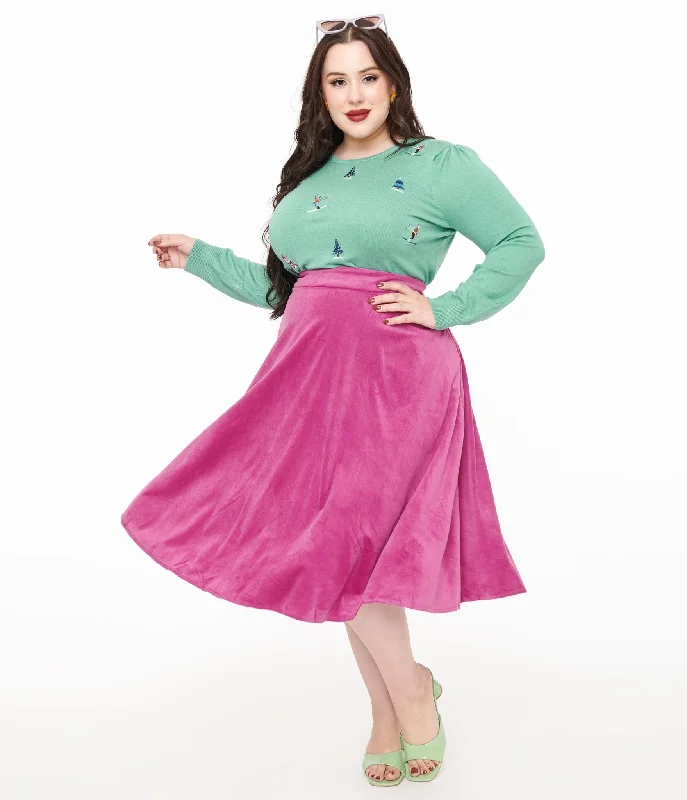 Royal Monk Plus Size 1950s Purple Velvet Dreams Swing Skirt velvet skirt glossy