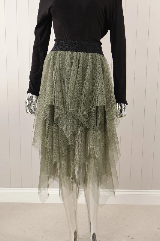 Short Layered Tulle Skirt Khaki chiffon skirt flowing