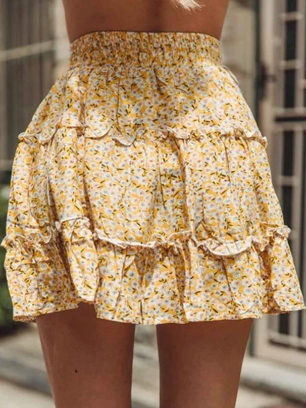 Bohemian Ruffled Skirt - Yellow silk skirt sleek