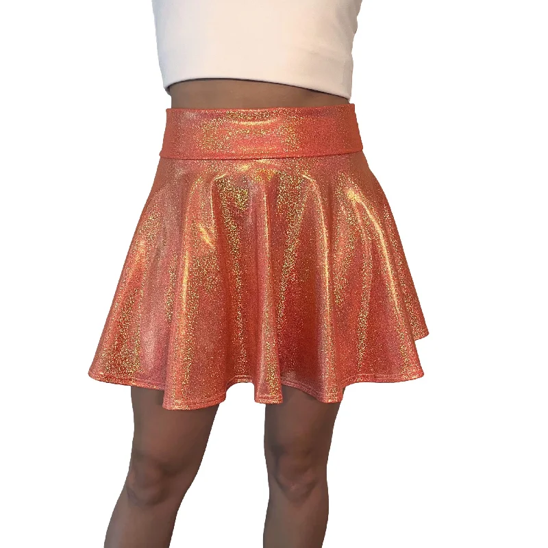 Skater Skirt - Orange Sparkle Holographic low waist skirt