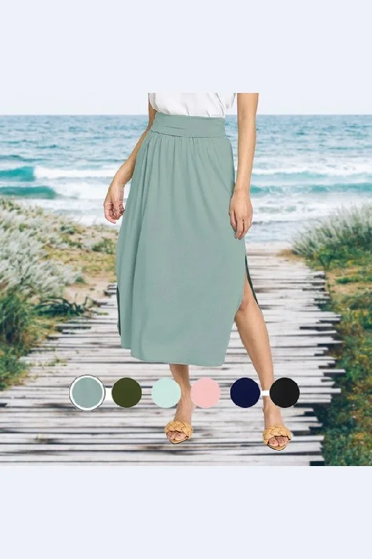 Solid Side Slit Midi Skirt chiffon skirt flowing