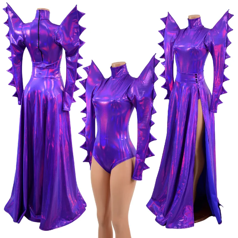 Spiked Mega Sharp Shoulder Romper and Breakaway Skirt Faux Gown Set lace skirt elegant