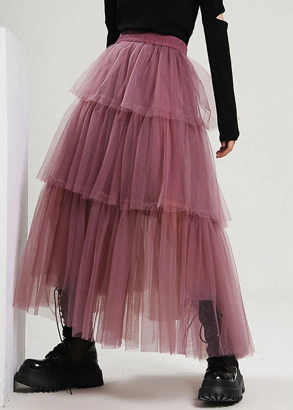 Style Purple high waist Patchwork Tulle Skirts Spring linen skirt light