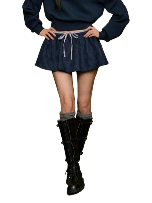 Suede Double-Waistband Bubble Skirt velvet skirt plush