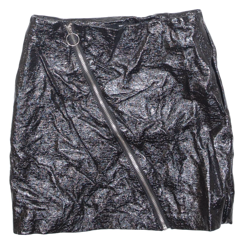 TALLY WEIJL Faux Leather Shiny Front Zip Womens Straight Skirt Black Short S velvet skirt sumptuous