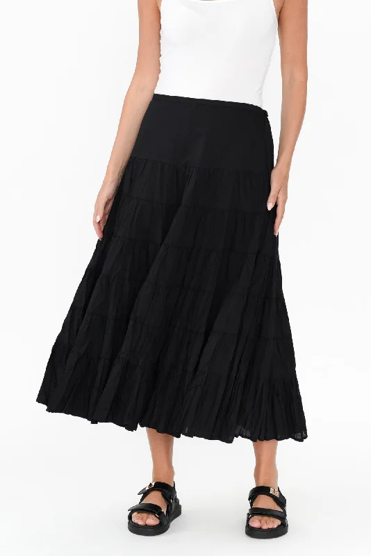 Taurus Black Cotton Tiered Skirt low waist skirt