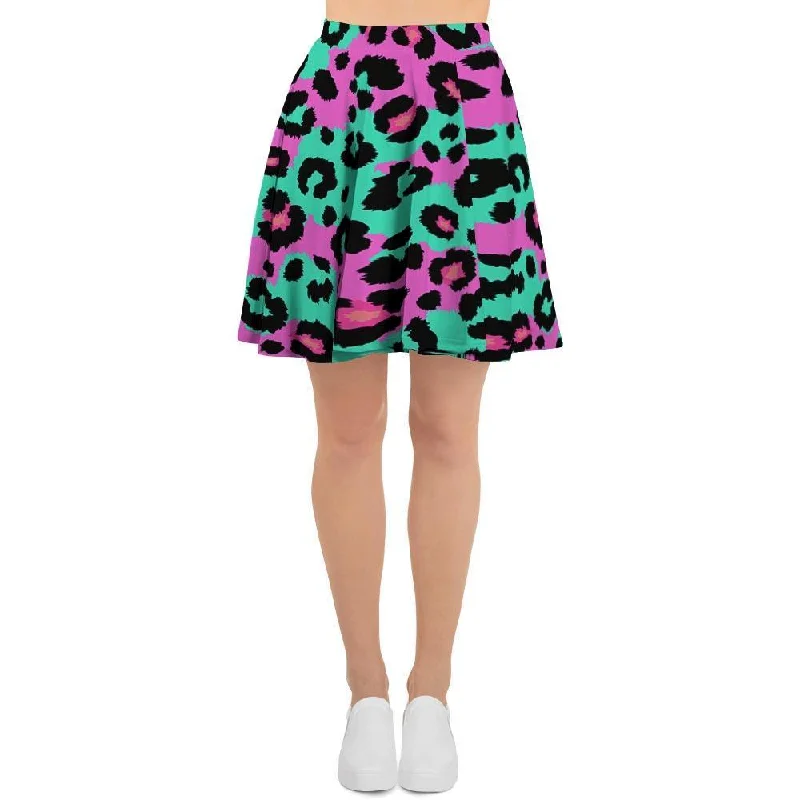 Teal Pink Leopard Women's Skirt ribbed skirt waist
