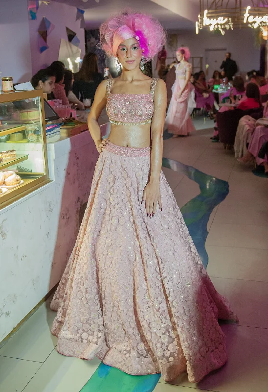 Pink Embroidered Top and Skirt cashmere skirt rich