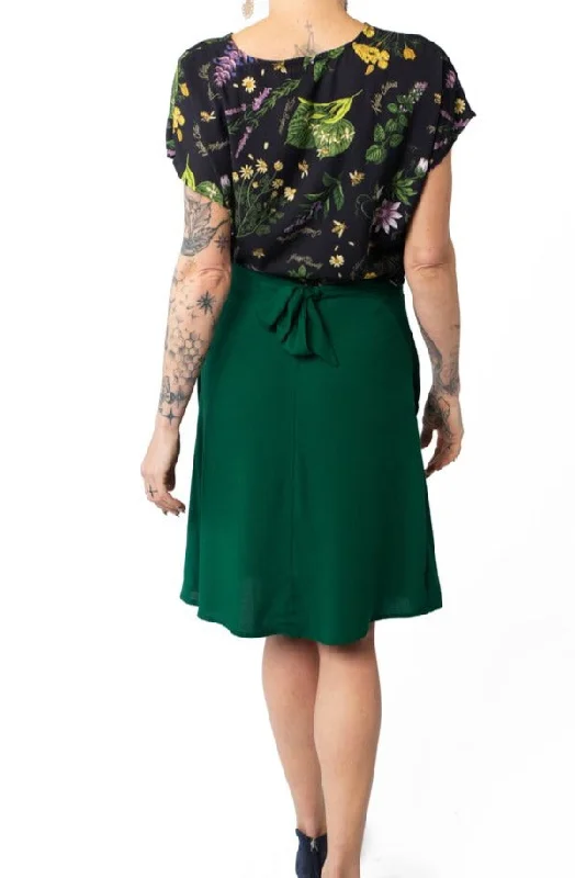 Tie Skirt in Emerald Challis silk skirt sleek