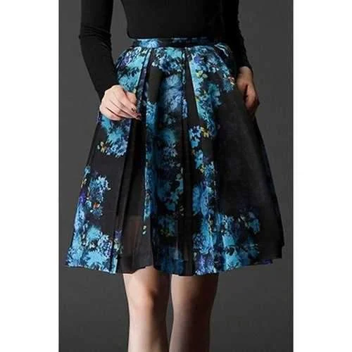 Stylish High-Waisted Blue Print A-Line Women's Midi Skirt - Blue Xs wool skirt warm