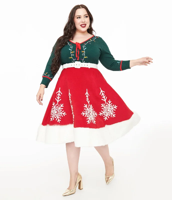 Unique Vintage Plus Size 1950s Red Felt & White Fur Snowflake Soda Shop Swing Skirt corduroy skirt cozy