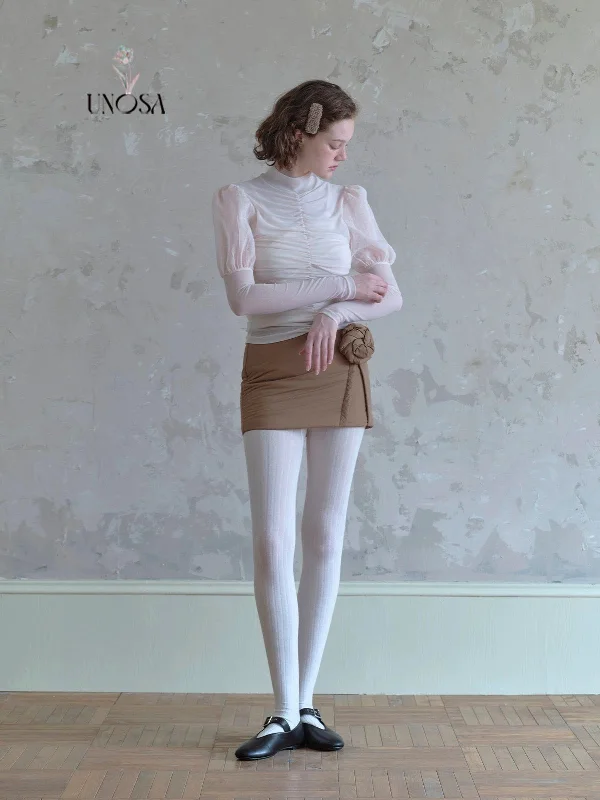 [UNOSA] In the mood for love soft pastel pink shirt with mini skirt lace skirt romantic