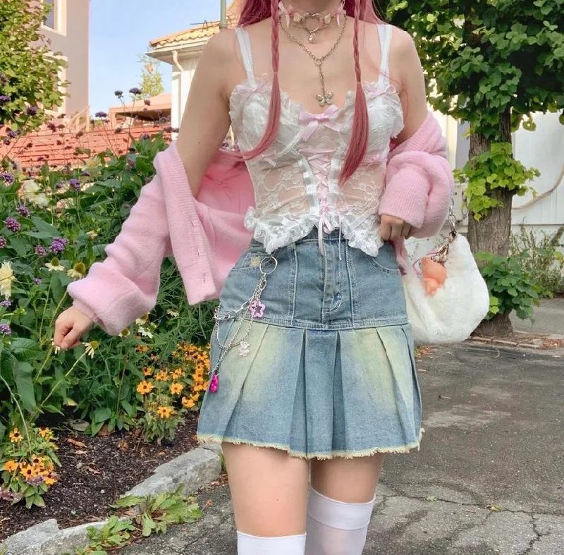VINTAGE RETRO HIGH WAIST PLEATED DENIM SKIRT BY50016 corduroy skirt cozy
