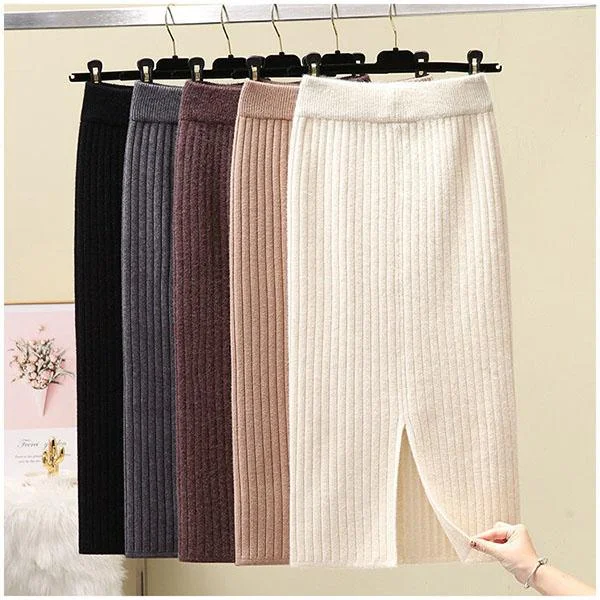 Women Split Knitted Skirt Long Bag Hip Bodycon Skirt Elastic Knitting Maxi Pencil Skirt Female modal blend skirt