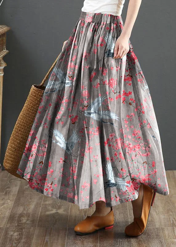 Women Striped A Line Gray crane Skirts Linen flowy skirt hem