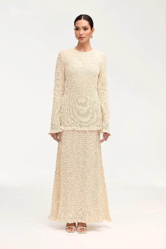 Yara Crochet Maxi Skirt - Off White silk skirt smooth